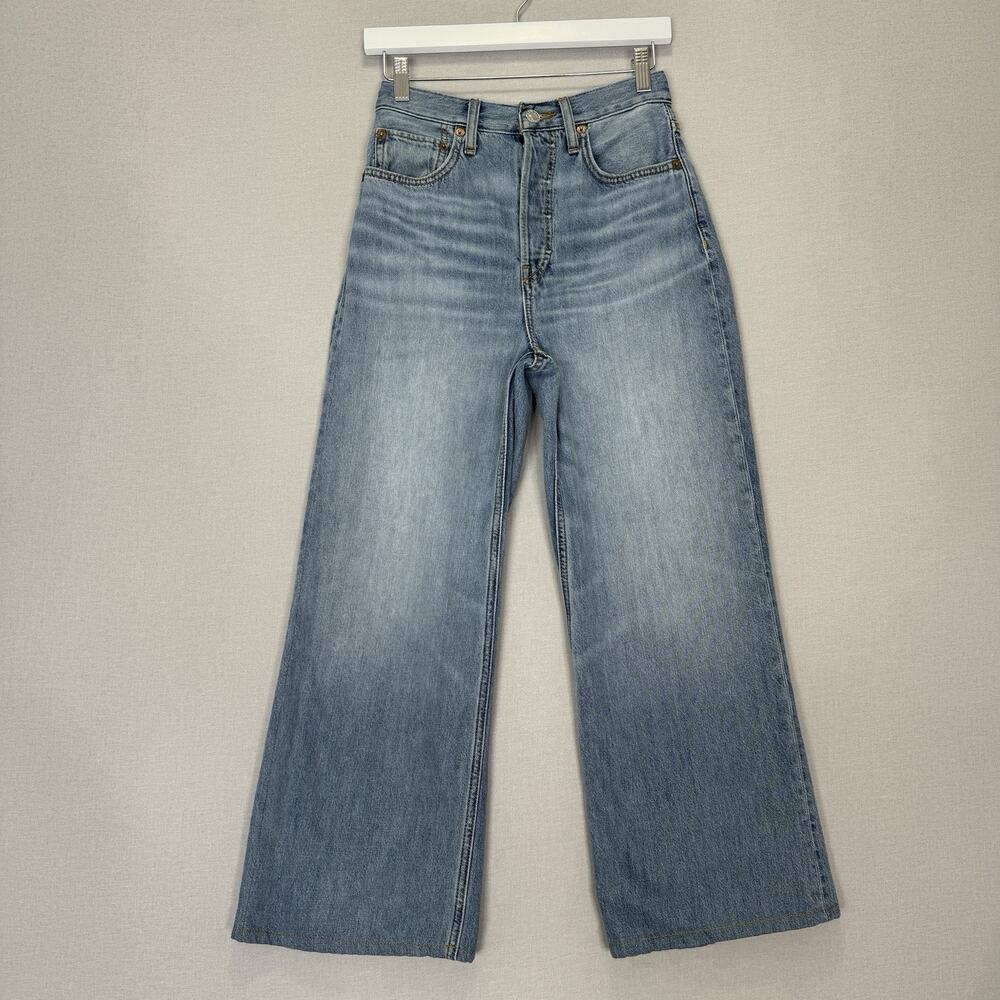 RE/DONE Originals 70's Ultra High Rise Wide Leg Jeans Womens 24 Light Wash Blue